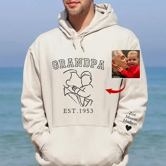 Best Gifts For Him - Personalized Embroidered Dad/Grandpa's Photo Outline Shirt 