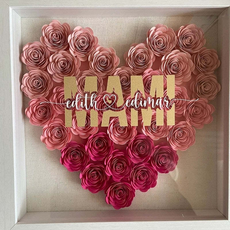Mom Heart Shaped Monogram Flower Shadow Box Gift For Mothers
