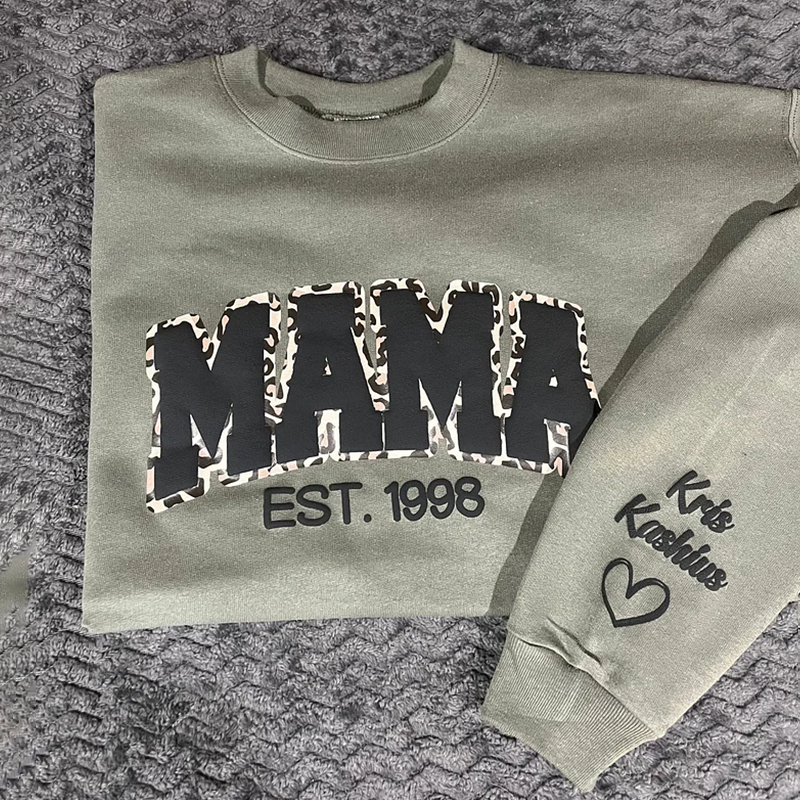 Custom Mama Leopard Puff Print Sweatshirt with Kids Name 