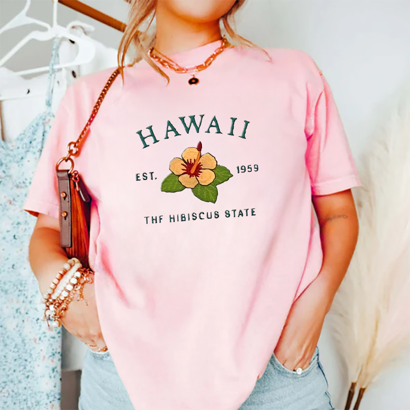 CUSTOM EMBROIDERED HAWAII FLOWER SWEATSHIRT