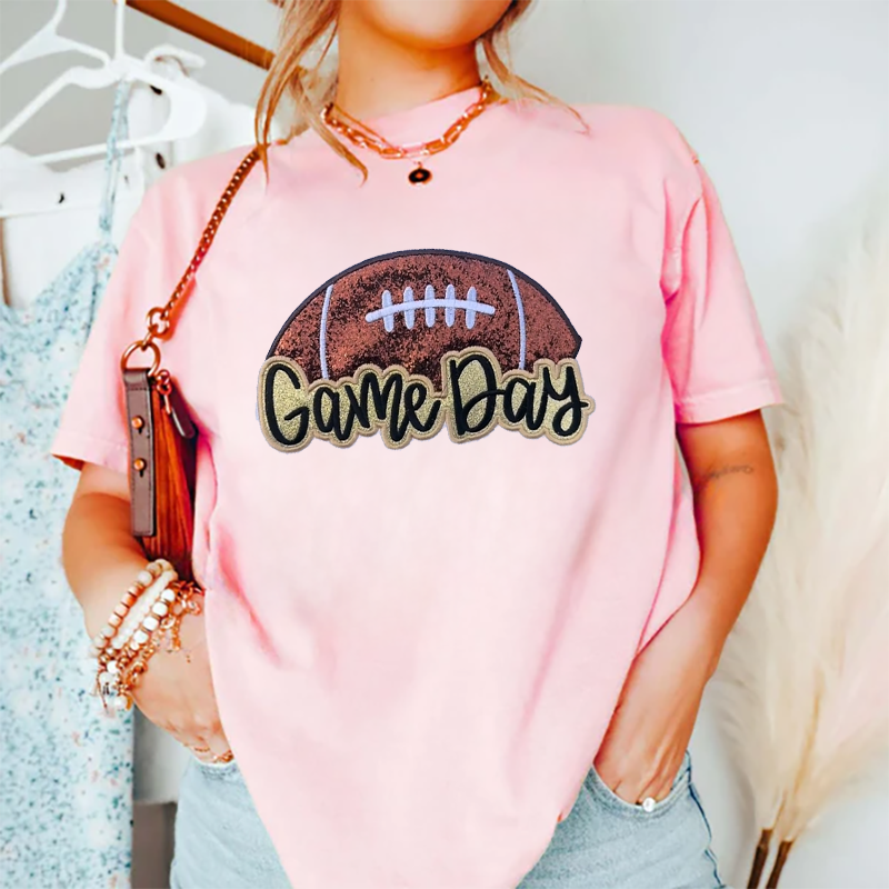 Glittery Game Day Football Embroidery Sweatshirt – Sparkle and Cheer in Style