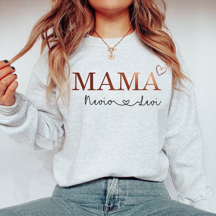 Personalized MAMA Hot Stamping Sweatshirt with Kids Name on Sleeve