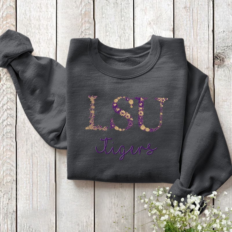 Customized LSU Tigers Football Sweatshirts With Trendy Floral Embroidery