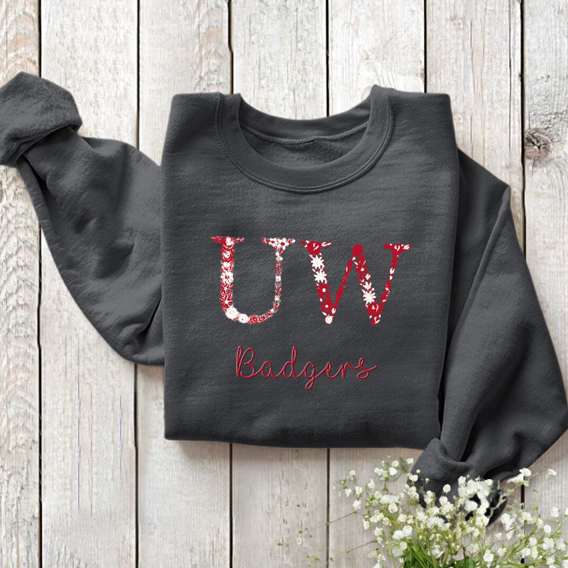 Customized Wisconsin Badgers Football Sweatshirts With Trendy Floral Embroidery