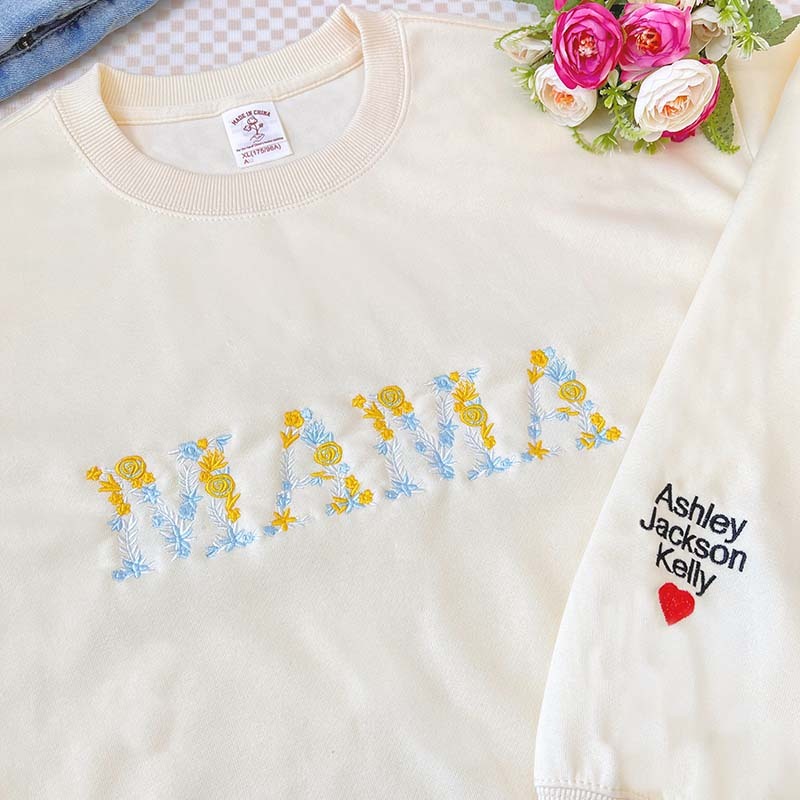 Custom Christmas Floral Mama Embroidered Sweatshirt