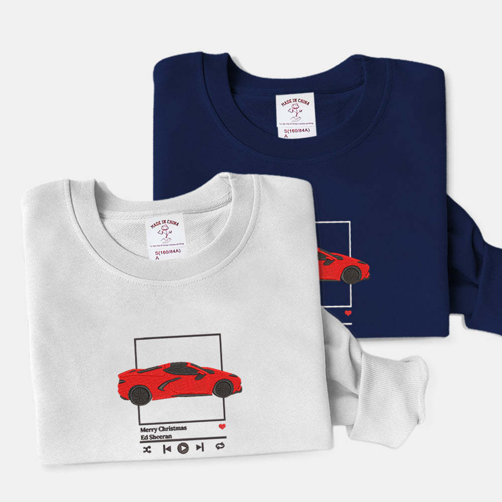 Customized car and music player pattern embroidered sweatshirt