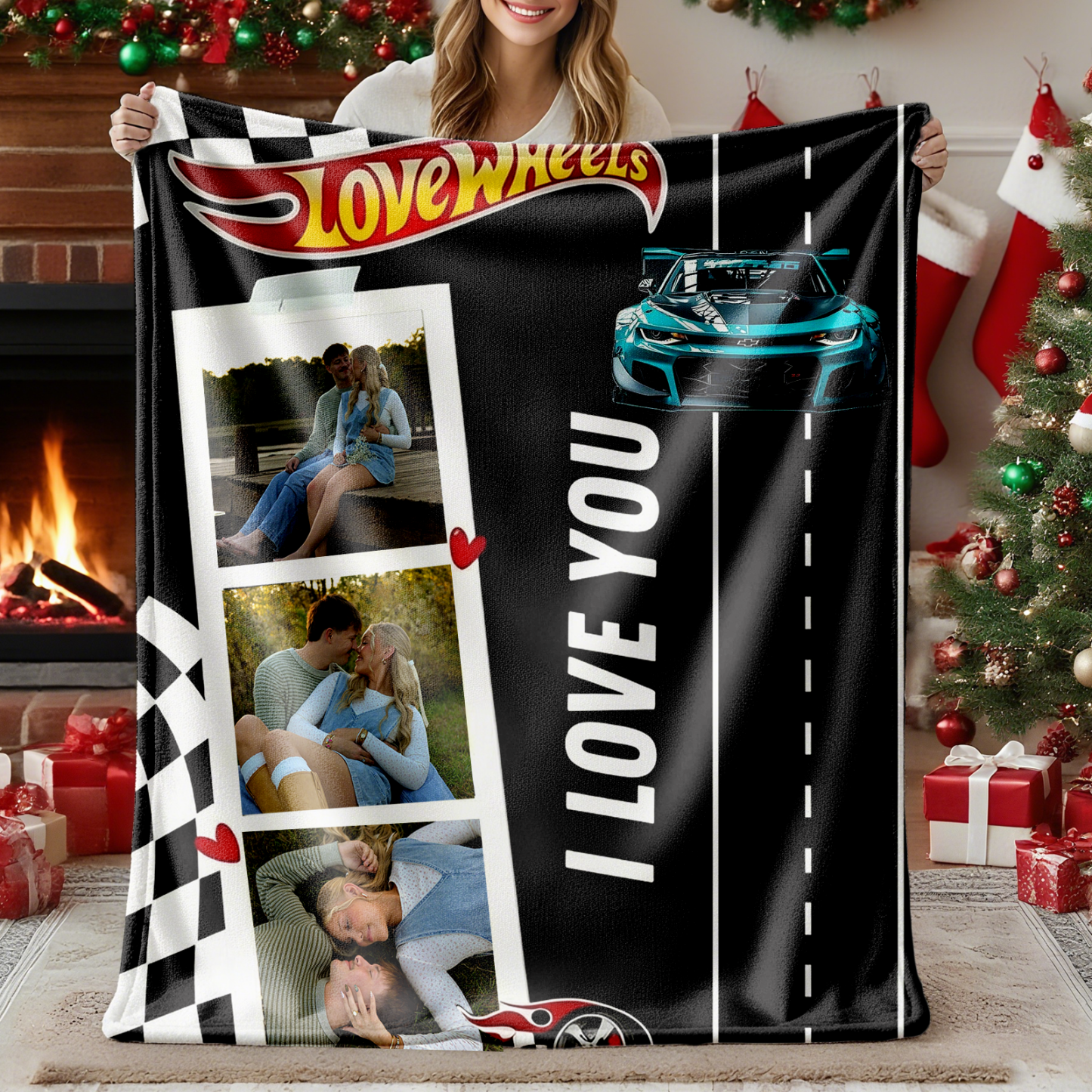 Custom Love Wheels Car Photo Blanket Couple Photo Blanket