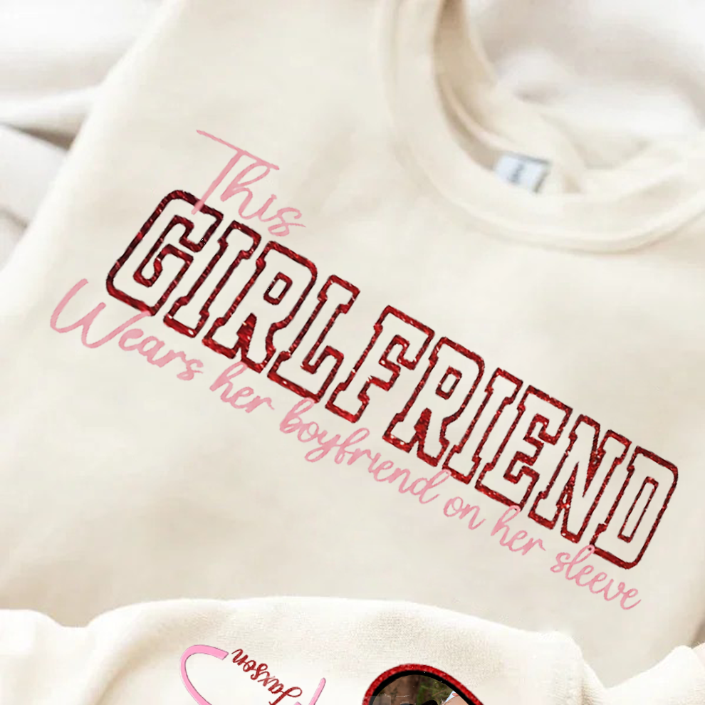 Wear Your Heart on Your Sleeve – Personalized Couple Photo Sweatshirt with Name on Sleeve