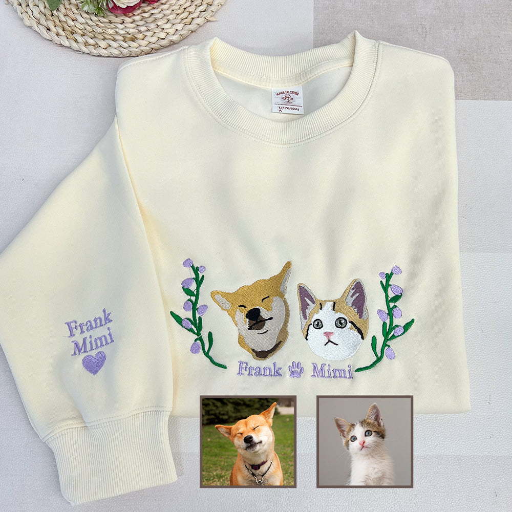 Custom Embroidered Hoodie/Sweatshirt With Pet Portrait Flower