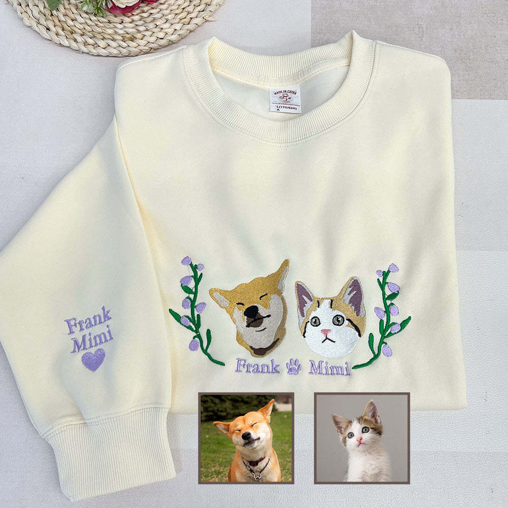 Custom Embroidered Hoodie/Sweatshirt With Pet Portrait Flower