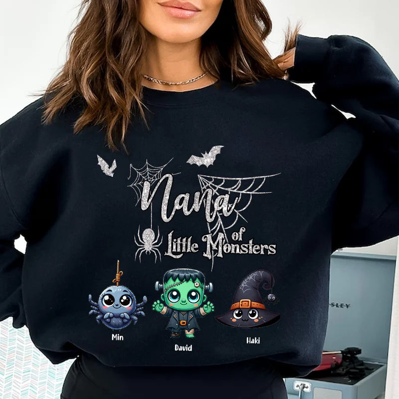  Grandma Of Little Monsters Spider Web, Bat With Kid Monsters Personalized Sweatshirt