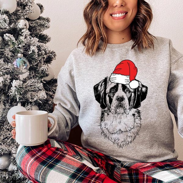 Custom Pet Christmas Sweatshirt - Personalized Dog/Cat Santa Hat Graphic Crewneck