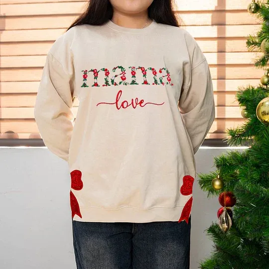 Custom Mama Love Embroidered Bow Shirt