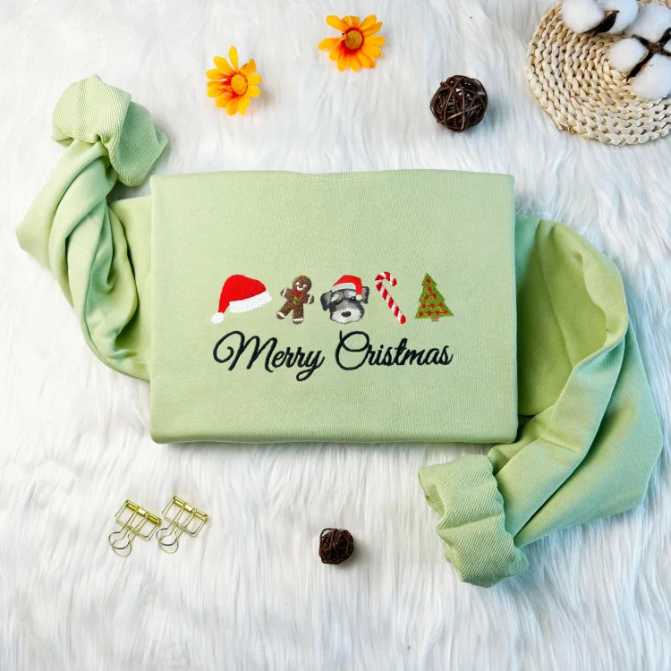 Custom Pet Dog Embroidered Christmas Sweatshirt, Merry Christmas Gingerbread Snowman Crewneck