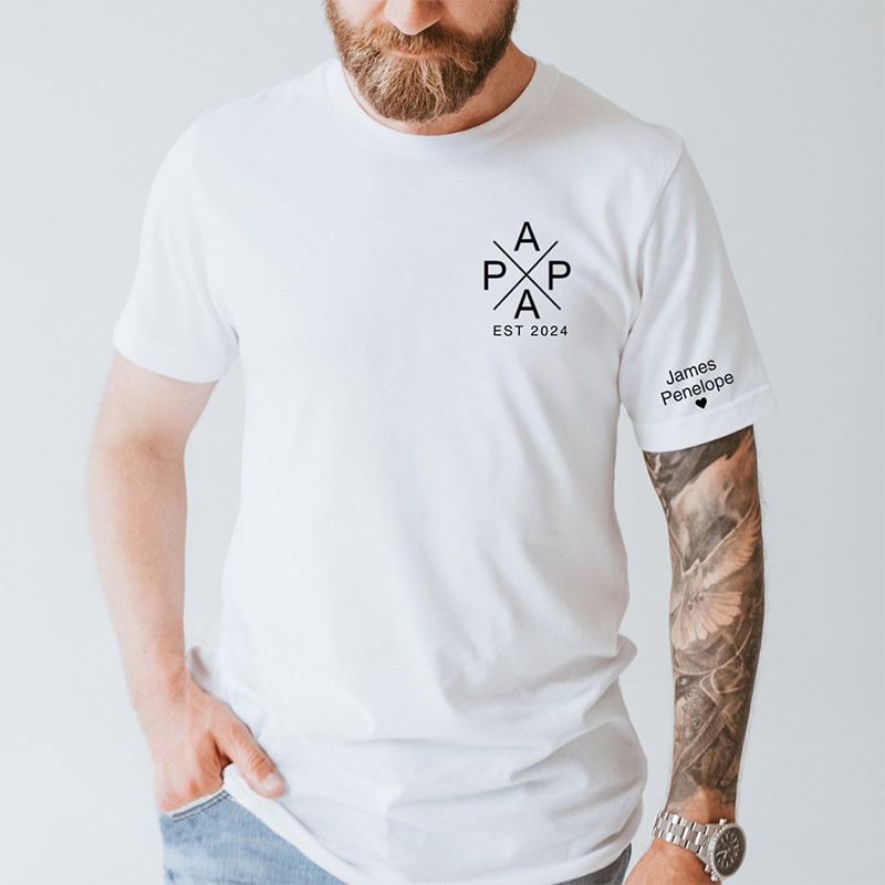 Dad's Heartbeat-Custom Dad Shirt with Kids Names On Sleeve,Gift For Dad