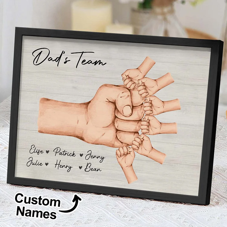 Personalized Daddy & Kids Together We're A Team Family Frame Custom Horizontal Poster Frame Father's Day Birthday Gift For Dad