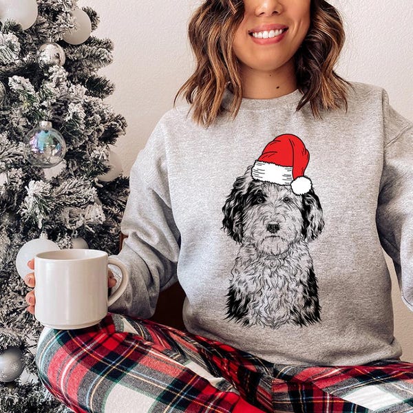 Custom Pet Christmas Sweatshirt - Personalized Dog/Cat Santa Hat Graphic Crewneck