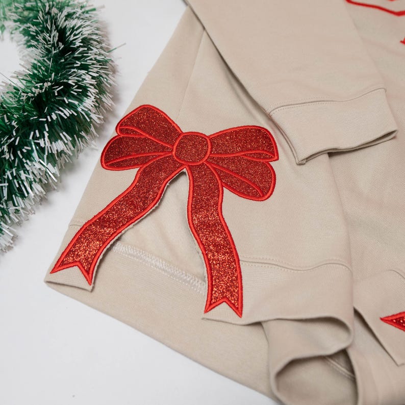 Custom Embroidery Glitter Side Bow Mama Sweatshirt