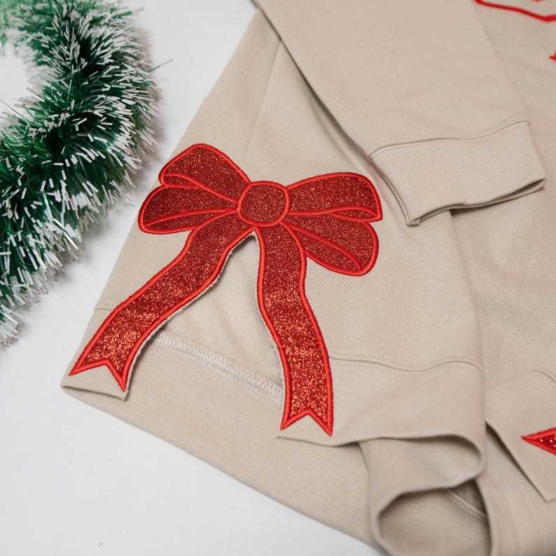 Custom Embroidery Glitter Side Bow Mama Sweatshirt