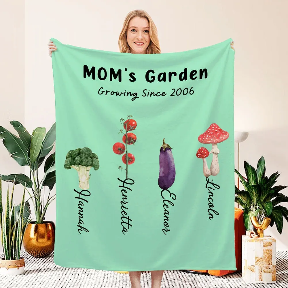 Personalized Multicolor Grandma's Vegetable Garden Throw Soft Blanket with 1-8 Names Birthday Christmas Gift for Mom Grandma