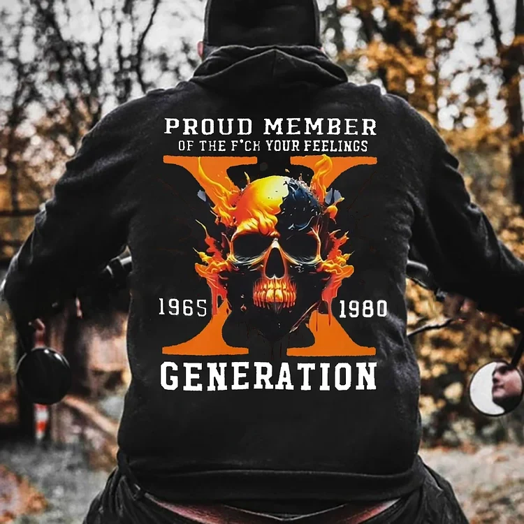 Custom Est Year Gen X Flaming Skull Proud Member Fck Your Feelings Generation Sweatshirt/T-shirt