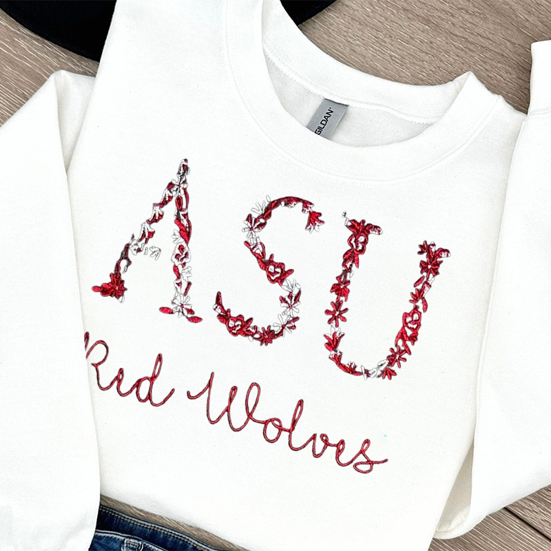 Customized College Sweatshirts with Trendy Floral Embroidery and University Name Designs