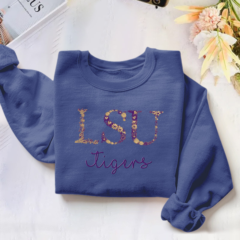 Customized LSU Tigers Football Sweatshirts With Trendy Floral Embroidery