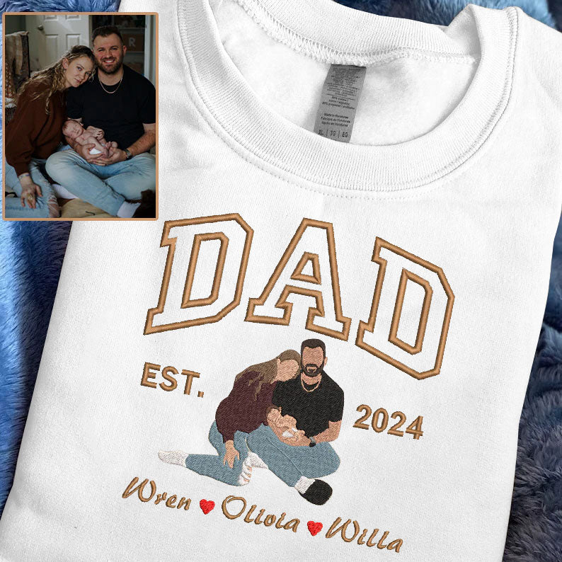 Father's Day EST Personalized Embroidered Family Photo Hoodie Sweatshirt T-Shirt