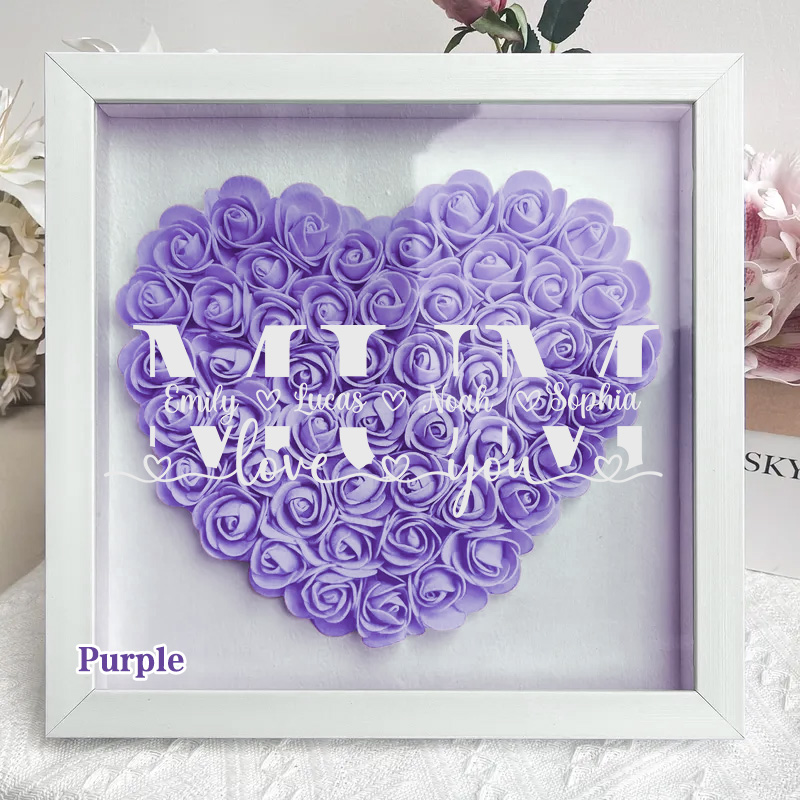 MUM-Love you- Personalized Flower Shadow Box Custom Name & Text Heart Rose Frame Decorations Mother's Day Gift
