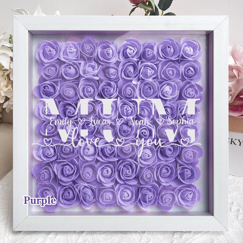 MUM-Love you- Personalized Flower Shadow Box Custom Name & Text Square Rose Frame Decorations Mother's Day Gift