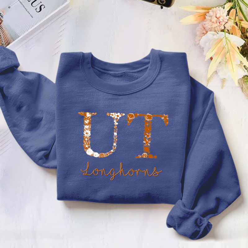 Customized Texas Longhorns Football Sweatshirts With Trendy Floral Embroidery