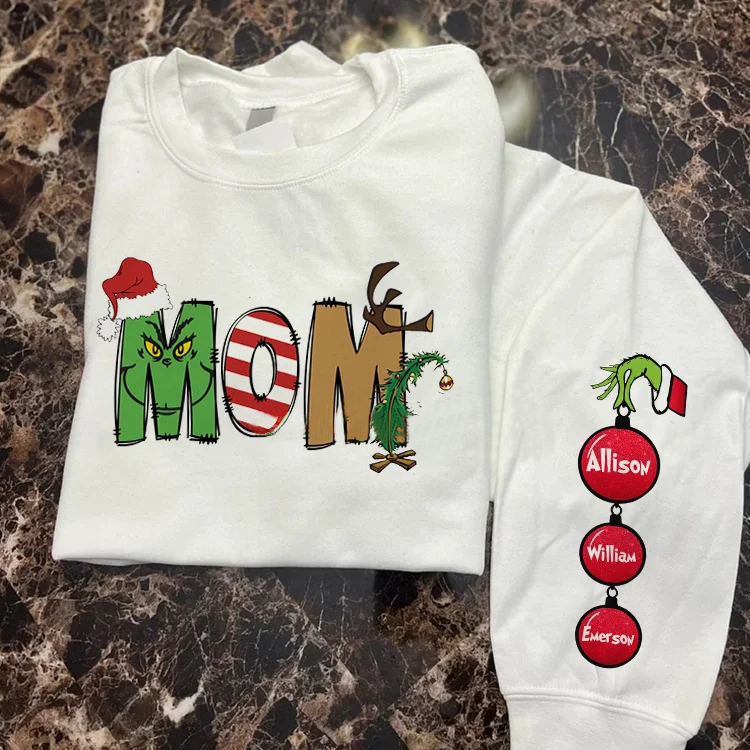 Custom Mama Christmas Sweatshirt With Kids Names On Sleeve