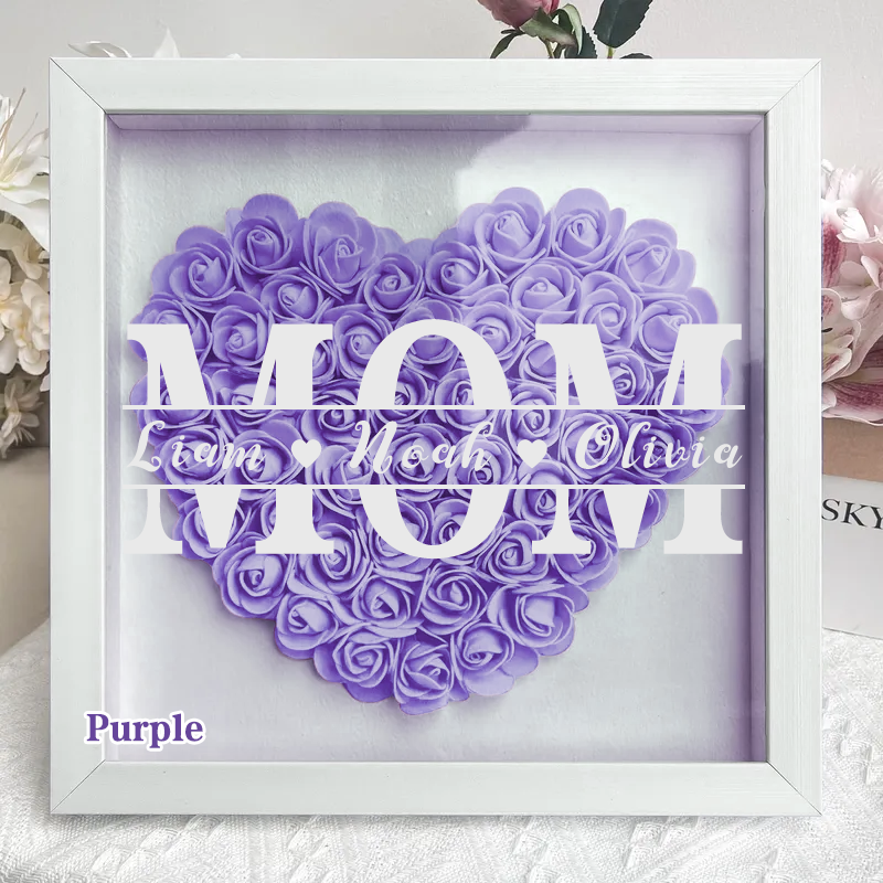 Mom We Love You Personalized Purple Red Pink Multi-color Flower Shadow Box Gift for Mom
