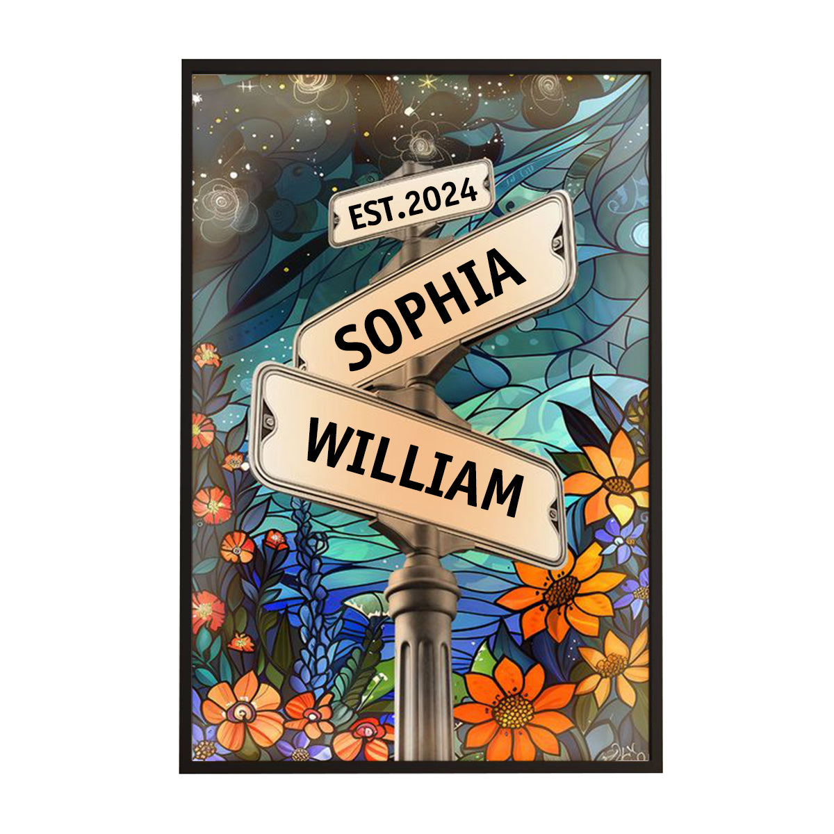 Custom Names Couple Street Sign Personalized Picture Canvas Poster Frame 