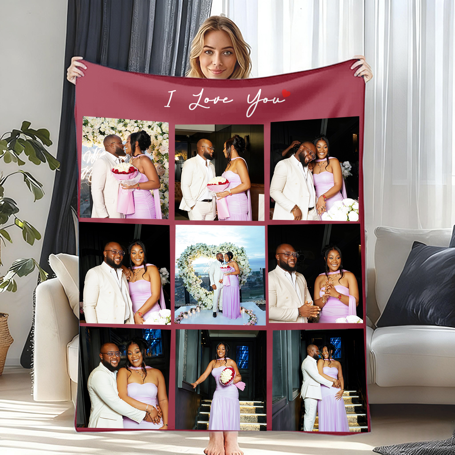 Custom Photo Blanket Gift for Couples Family