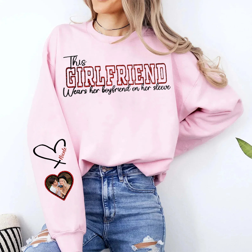 Wear Your Heart on Your Sleeve – Personalized Couple Photo Sweatshirt with Name on Sleeve