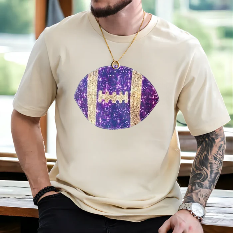 Faux Glitter Flutter Sleeve Purple & Gold Football Tee – Tigers Game Day Shirt for Baton Rouge, LA