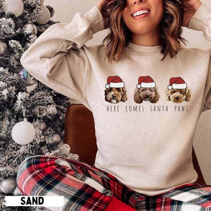 Christmas Custom Pet Face Color Portrait Santa Holiday Crewneck Sweatshirt