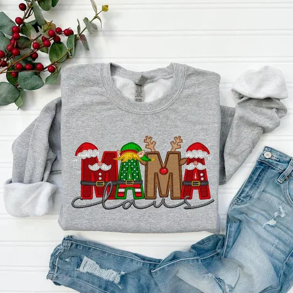Personalized Embroidered Christmas “Mama/Dad/... Claus” Sweatshirt – Custom Family Name Holiday Hoodie