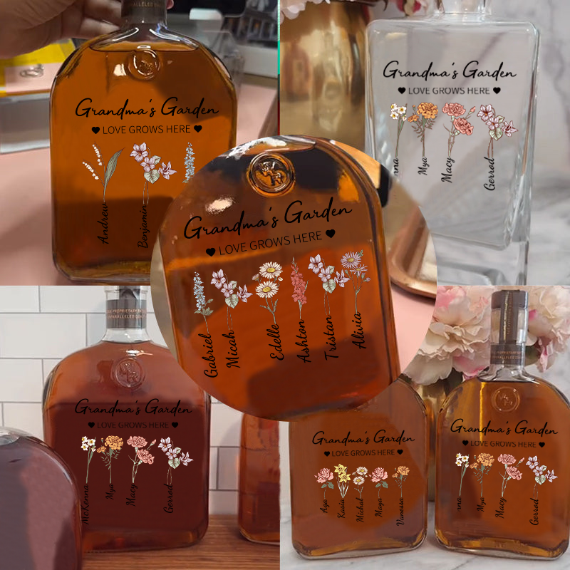 Custom Whiskey Bottles With Month Flowers