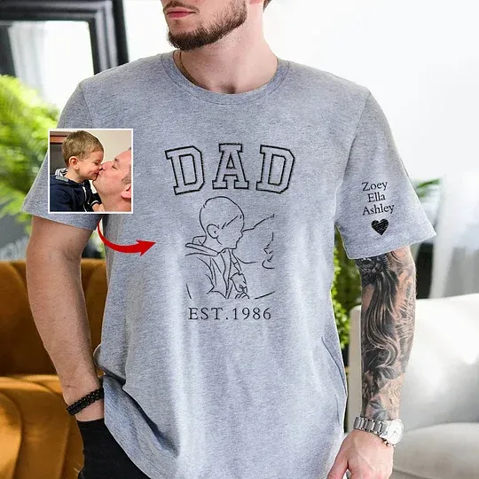 Best Gifts For Him - Personalized Embroidered Dad/Grandpa's Photo Outline Shirt 