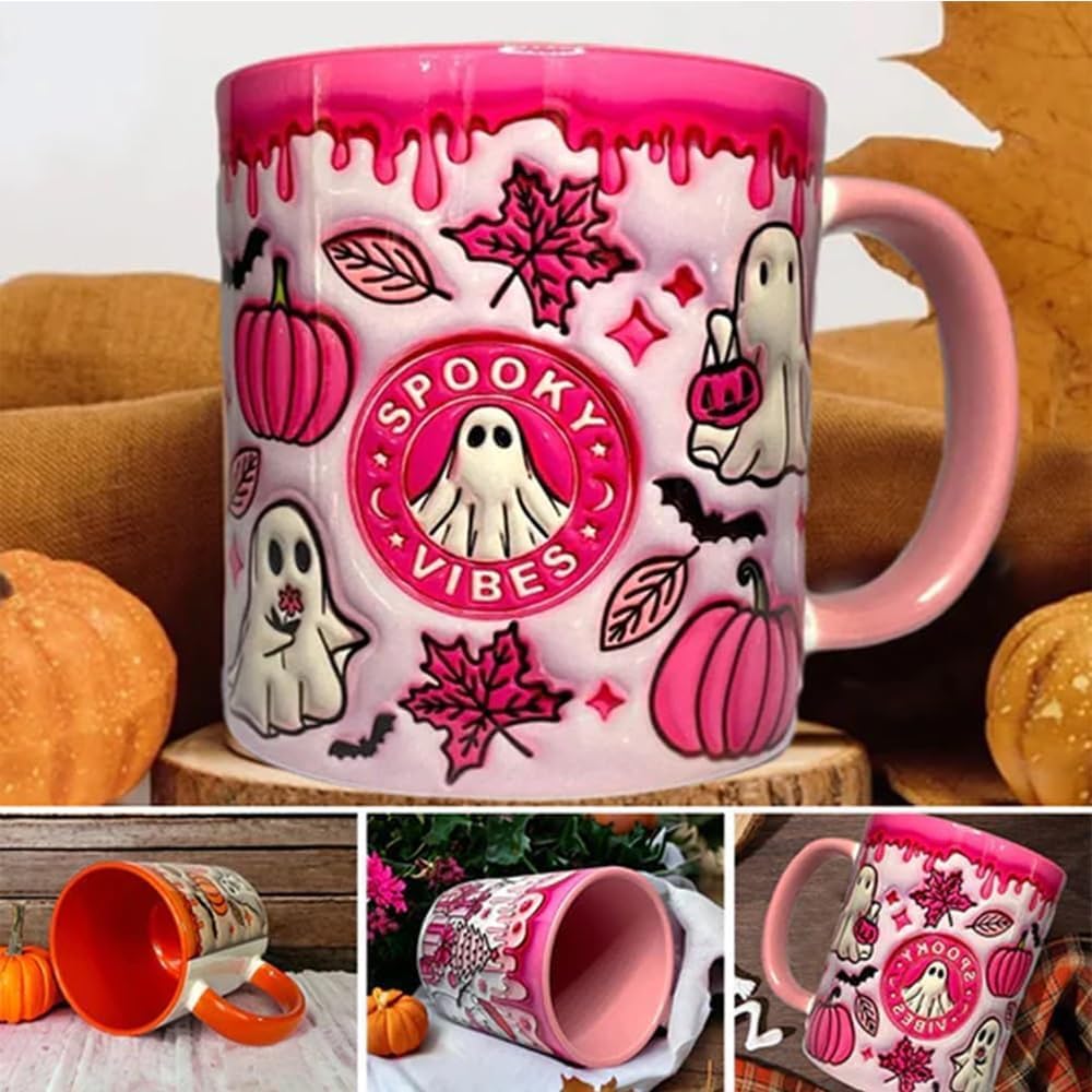 Pumpkin Coffee Cup With Ghost, Halloween Coffee Mug, Halloween Ceramic Coffee Mug, Trick Or Treat Halloween Tumbler Cup