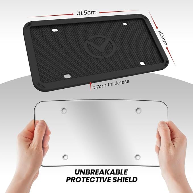 2 Pcs Silicone License Plate Frames & 2 Pcs Polycarbonate Cover for Cars, Premium Quality License Plate Cover with Easy Installation, Rust Proof License Plate Protector with 2 Drainage Holes