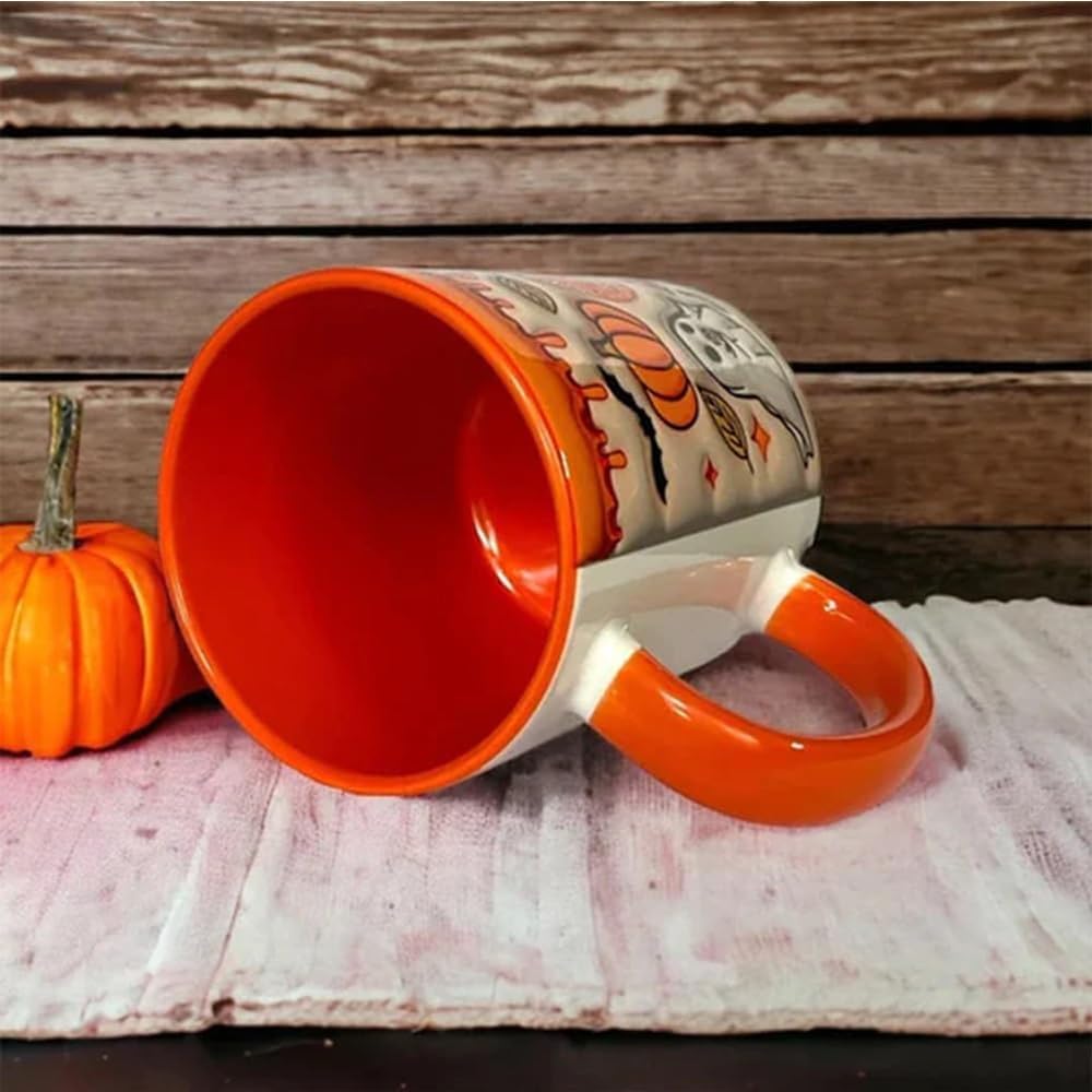 Pumpkin Coffee Cup With Ghost, Halloween Coffee Mug, Halloween Ceramic Coffee Mug, Trick Or Treat Halloween Tumbler Cup