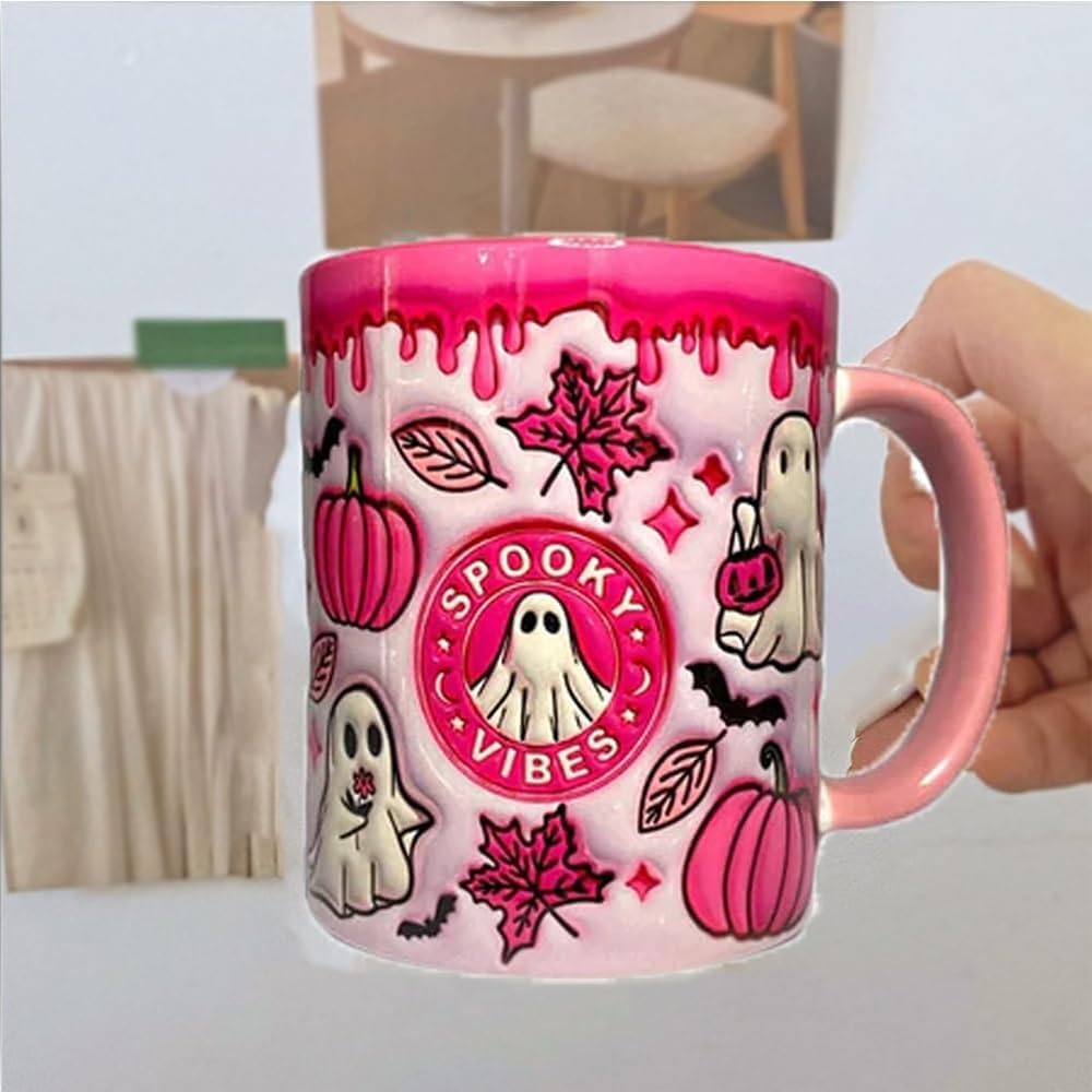Pumpkin Coffee Cup With Ghost, Halloween Coffee Mug, Halloween Ceramic Coffee Mug, Trick Or Treat Halloween Tumbler Cup