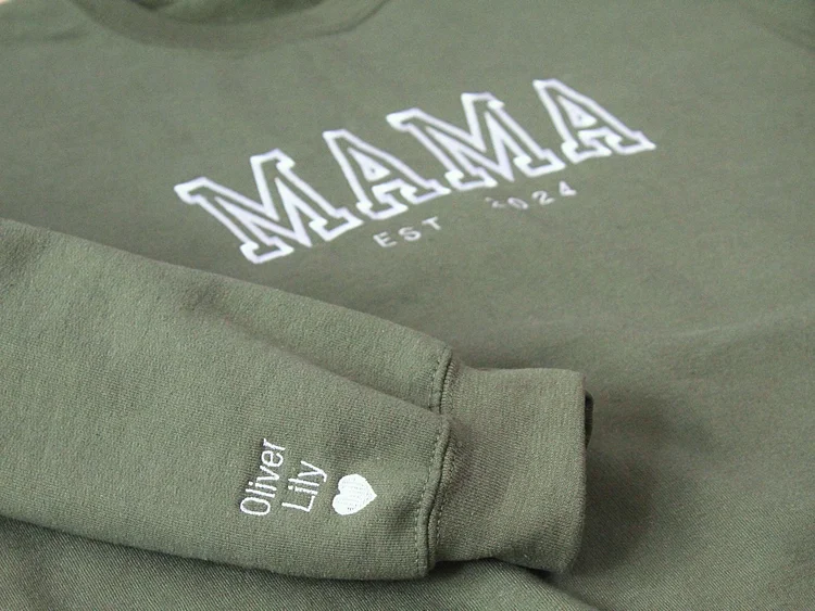 Custom Mama Embroidered Sweatshirt With Kids Names Sleeve