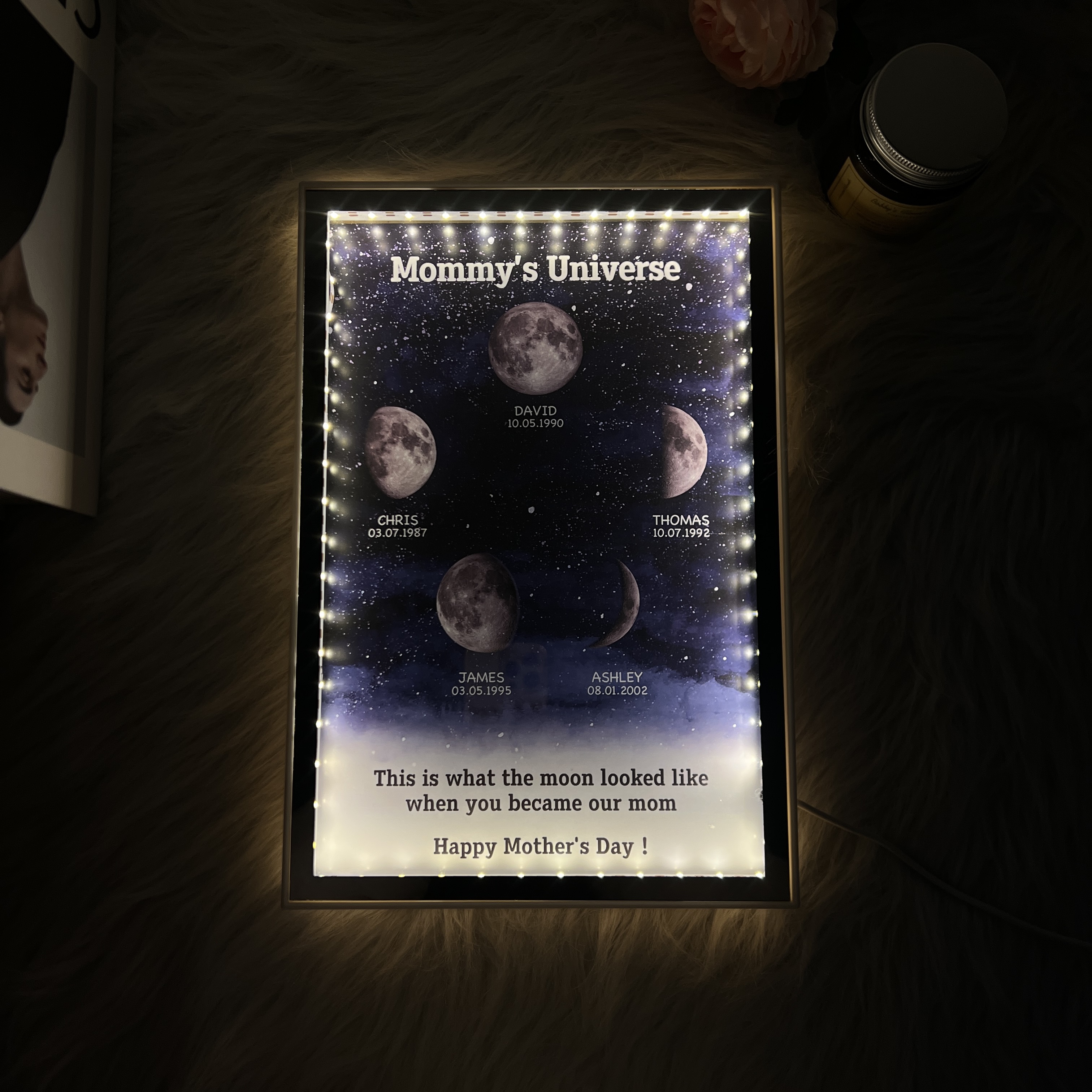 Starry Night Customize Birth Moon Phase Mirror Light Box