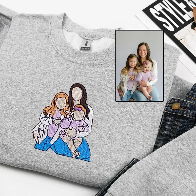 Custom Embroidered Sweatshirt with a Photo Portrait 