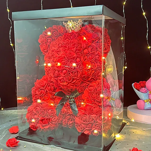 Rose Bear Artificial Foam Flowers with LED Light & Gift Box 