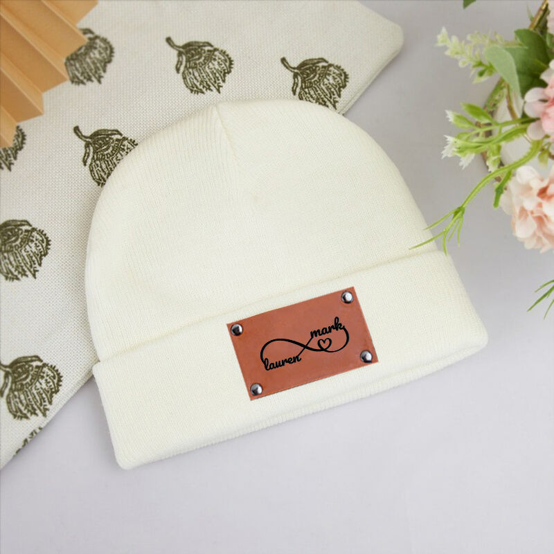 Personalized Name Beanie with Artistic Line Design Gift for Couples